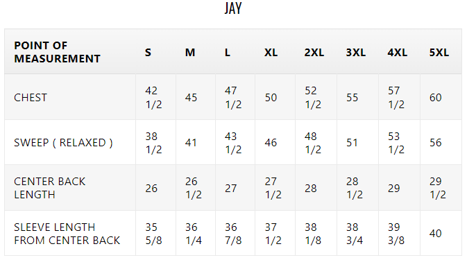 Size chart for men's fashion leather biker jacket.